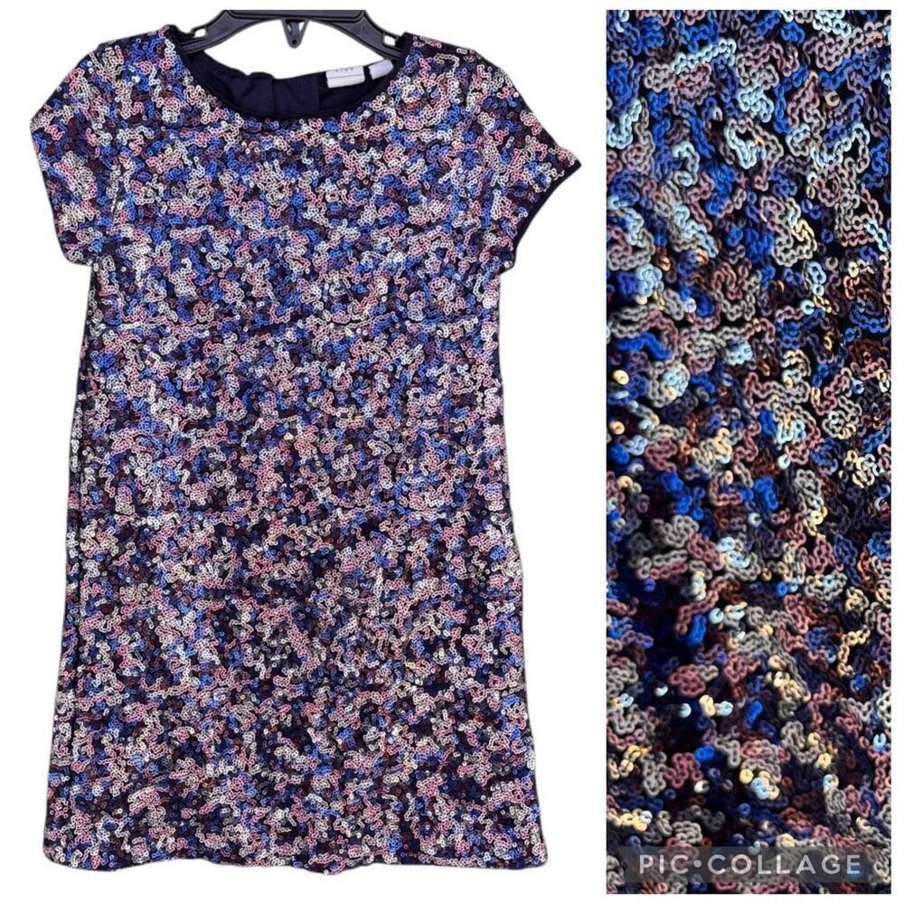 GAP Kids Sparkly Blue Pink Sequins Formal Mini Dress Girl Size X Small 4-5 Lined